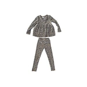 Cat & Jack Girls 5T Leopard Heart Ribbed Peplum Top and Leggings Set Tan #303